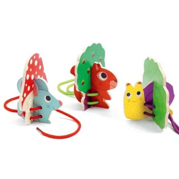 DJECO Destreza y Habilidades Figuras de madera dúo con cordones DJ01674