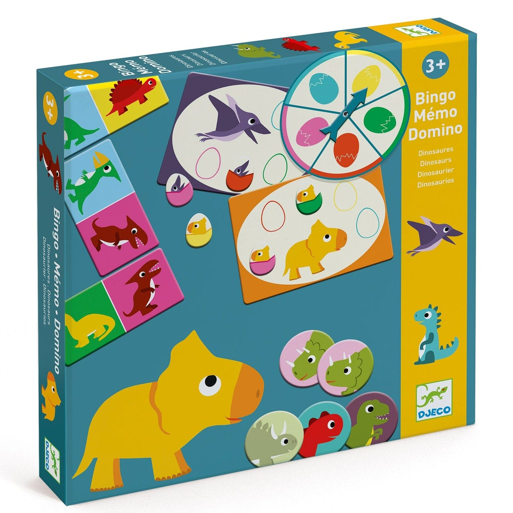 DJECO Juegos de memoria y lógica Bingo Memo Dominó Dinosaurios DJ08132