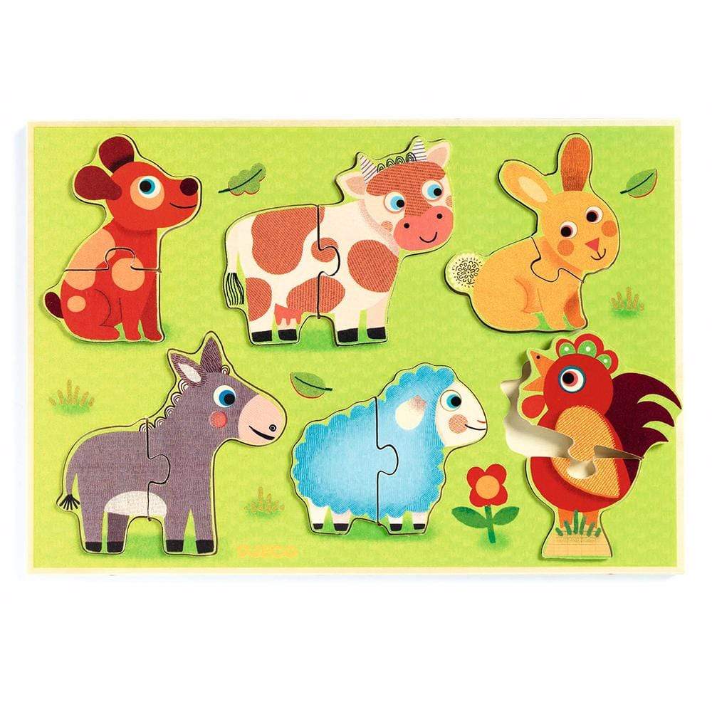DJECO Puzzles y encajes +1 Puzzle Madera Coucou-Cow DJ01259