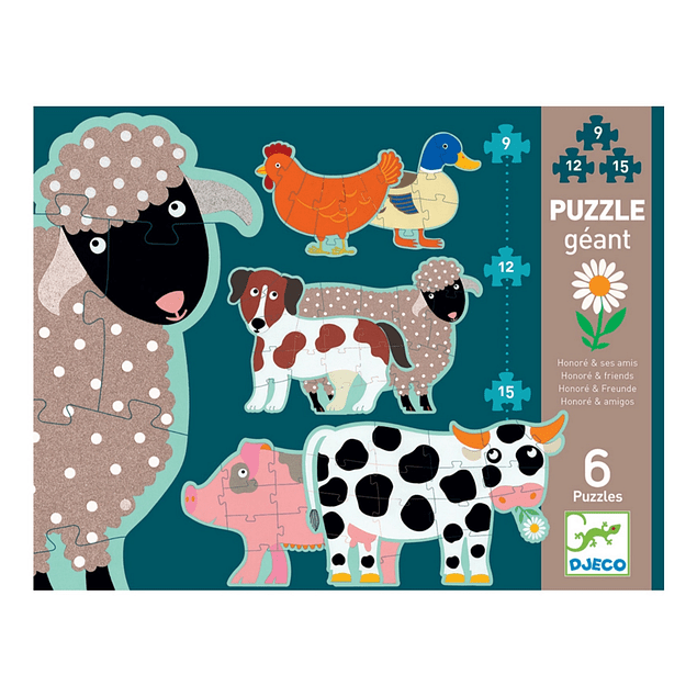 DJECO Puzzles y encajes +3 Puzzle Gigante Honore y sus amigos DJ07112