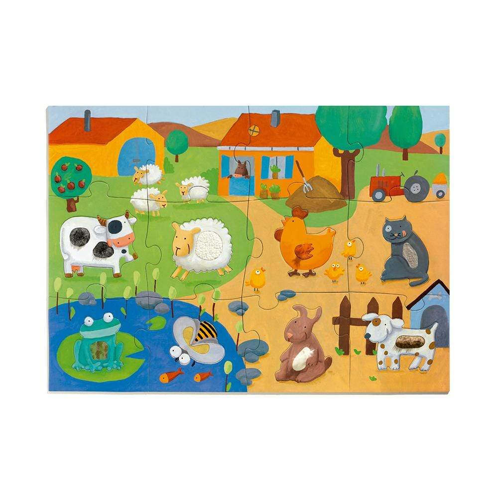 DJECO Puzzles y encajes +3 Puzzle Gigante Tactile Farm DJ07117