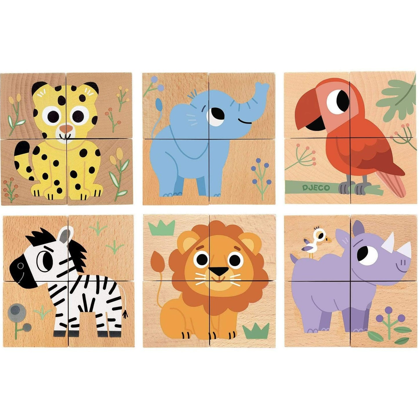 DJECO Puzzles y encajes Puzzle 4 Cubos de Madera Wild and Co DJ01904