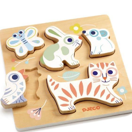 DJECO Puzzles y encajes Puzzle de madera Baby-Animali DJ06121