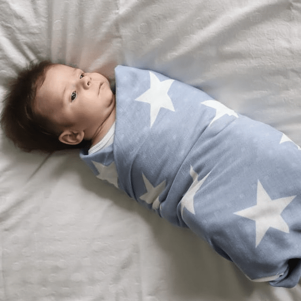 Kosleeping Accesorios bebé Swaddle Manta Bambú Azul Piedra con Estrellas Blancas Mantaazulpiedra