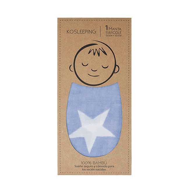 Kosleeping Accesorios bebé Swaddle Manta Bambú Azul Piedra con Estrellas Blancas Mantaazulpiedra