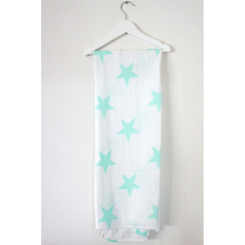 Kosleeping Accesorios bebé Swaddle Manta Bambú Blanca con Estrellas Turquesa 1517419834321