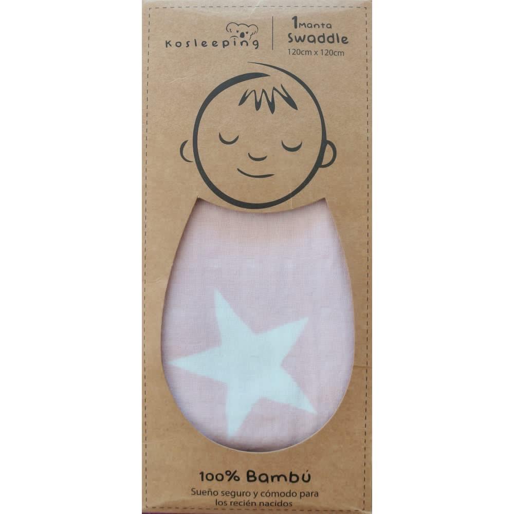Kosleeping Accesorios bebé Swaddle Manta Bambú Rosada con Estrellas Blancas 1502306265100