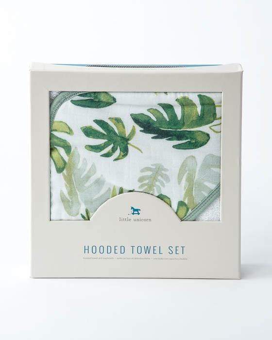 LITTLE UNICORN Artículos para el baño Juego de Toalla con capucha mas toallita Tropical leaf UH0024