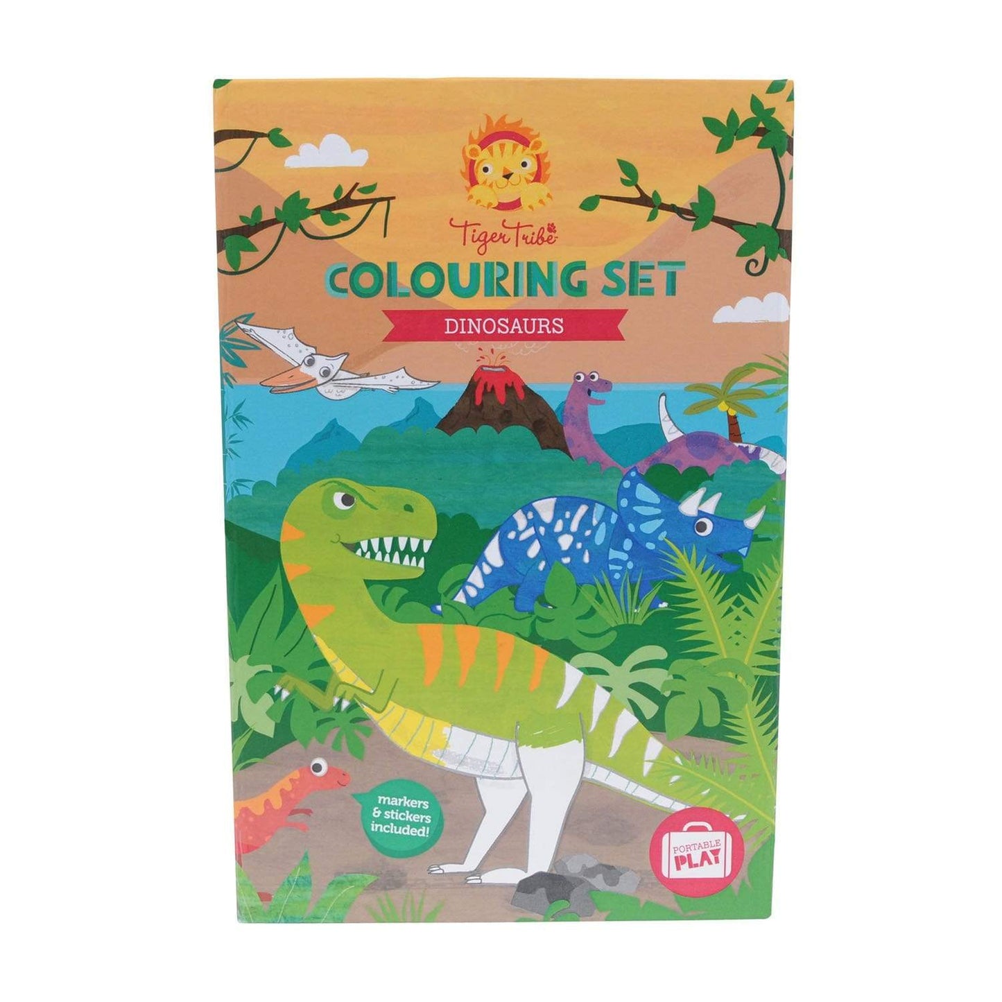 Tiger tribe Arte y Manualidades +3 Set Lápices y Láminas de Dinosaurios para Colorear 14-013