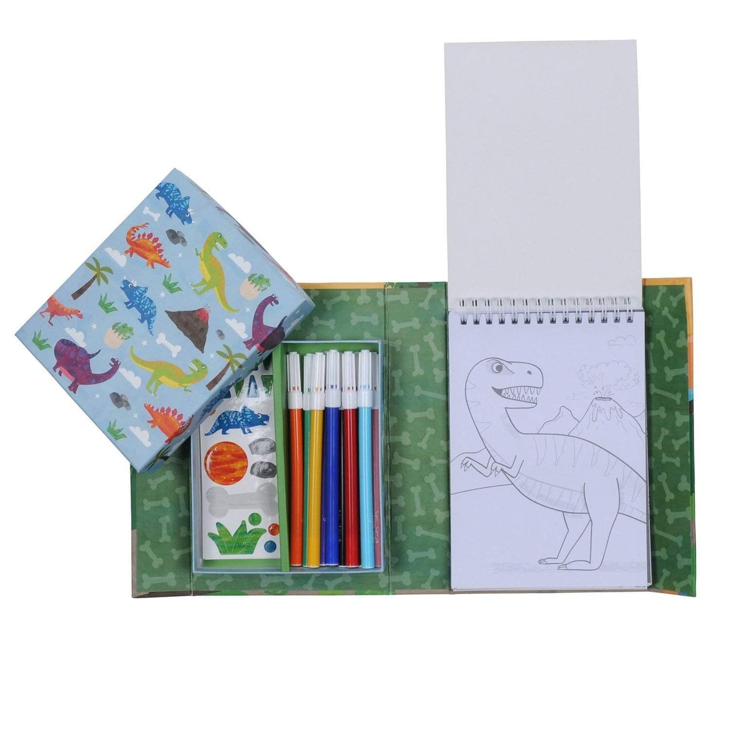 Tiger tribe Arte y Manualidades +3 Set Lápices y Láminas de Dinosaurios para Colorear 14-013