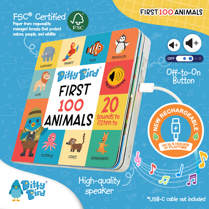 Libro Interactivo Musical First 100 Animals - Ditty Bird