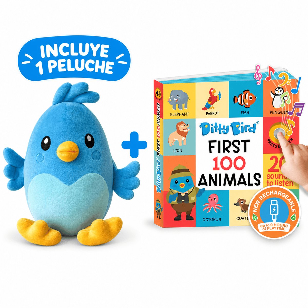 Pack Peluche + Libro Musical First 100 Animals | Ditty Bird