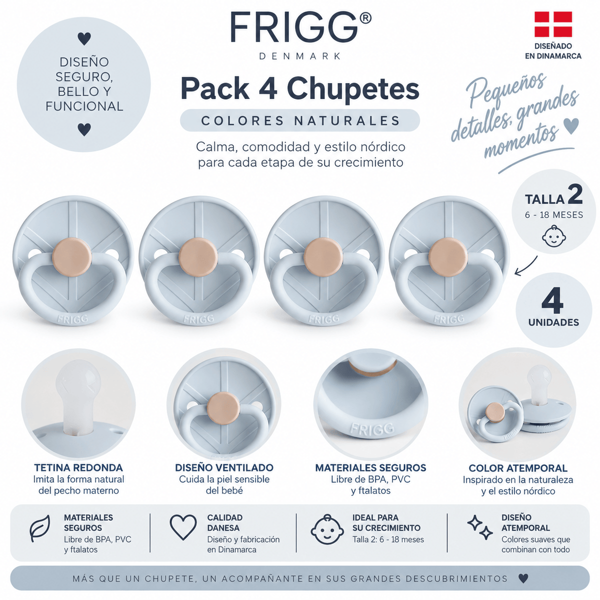 Pack 4 Chupetes FRIGG Viking Silicona Talla 2 Knud