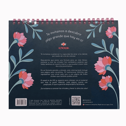 Almacolor Libros para pintar Libro de virtudes para pintar Algo grande hay en ti ¡descúbrelo! - Almacolor 978-956-420-886-2