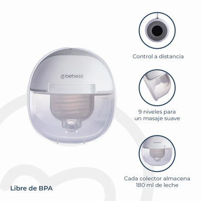 Bebesit Lactancia Materna Extractor Leche Materna Doble + Control Remoto + 10 Bolsas BB001016S20