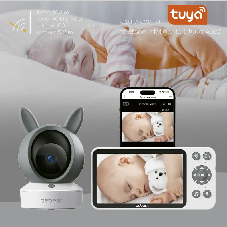 Bebesit Monitor / Cámara para bebé Monitor Camara 360 SmartGuard HF3.0 Wifi1080p Ruido Blanco + Soporte BB0200C8
