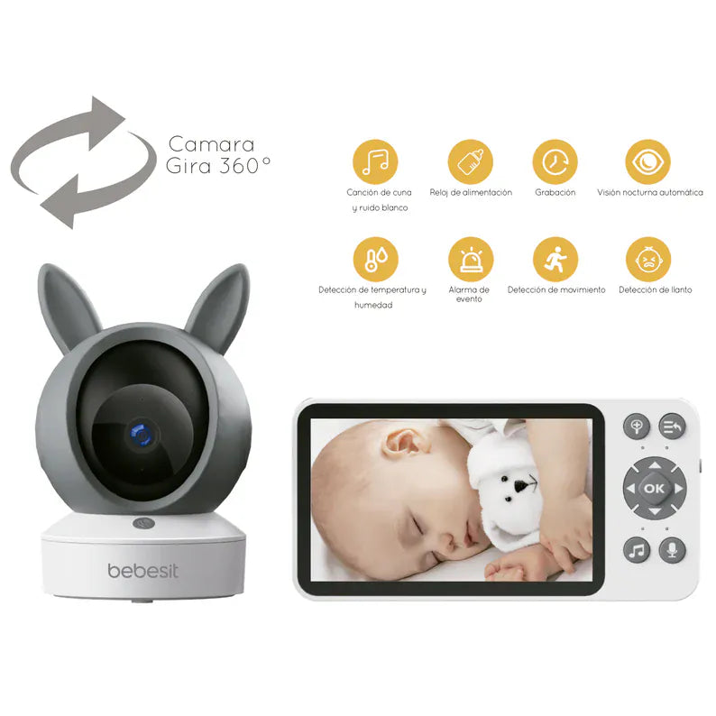 Bebesit Monitor / Cámara para bebé Monitor Camara 360 SmartGuard HF3.0 Wifi1080p Ruido Blanco + Soporte BB0200C8