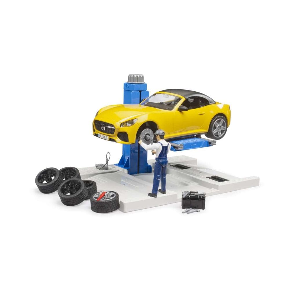 Bruder Auto Centro de Servicio 62112 de Automóviles Bworld + Bruder Roadster Escala 1:16 - Bruder BRU62112
