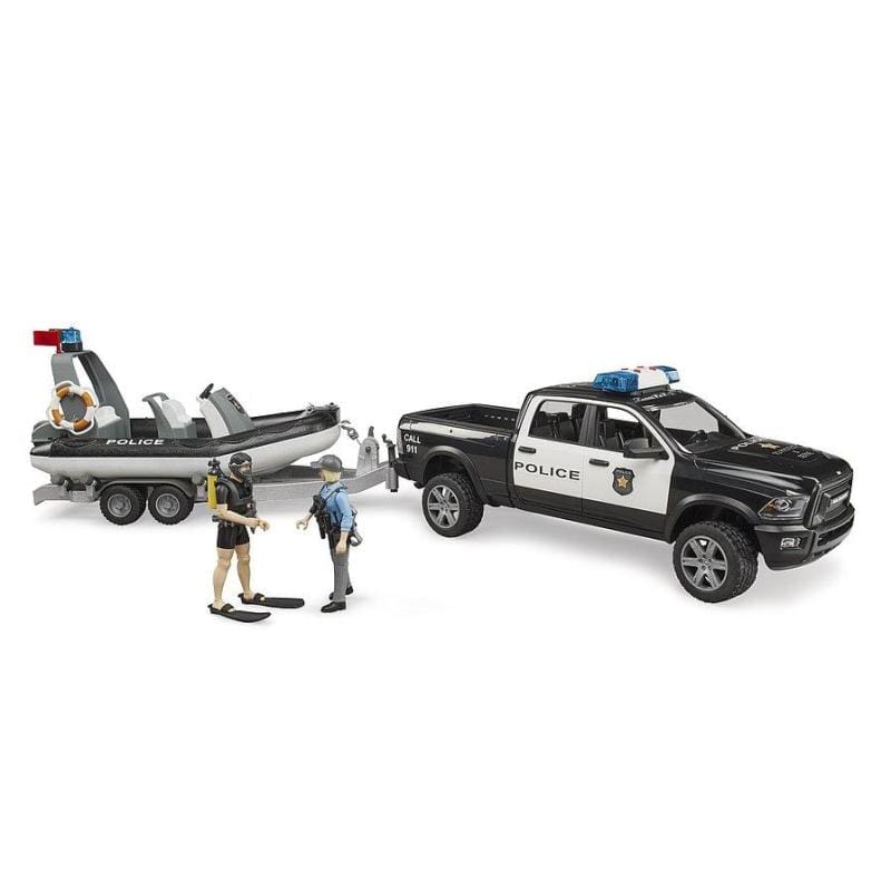 BRUDER Transportes RAM 2500 Police Pickup trailer con bote 02507- Escala 1:16 BRU02507