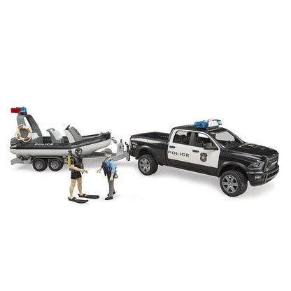 BRUDER Transportes RAM 2500 Police Pickup trailer con bote 02507- Escala 1:16 BRU02507
