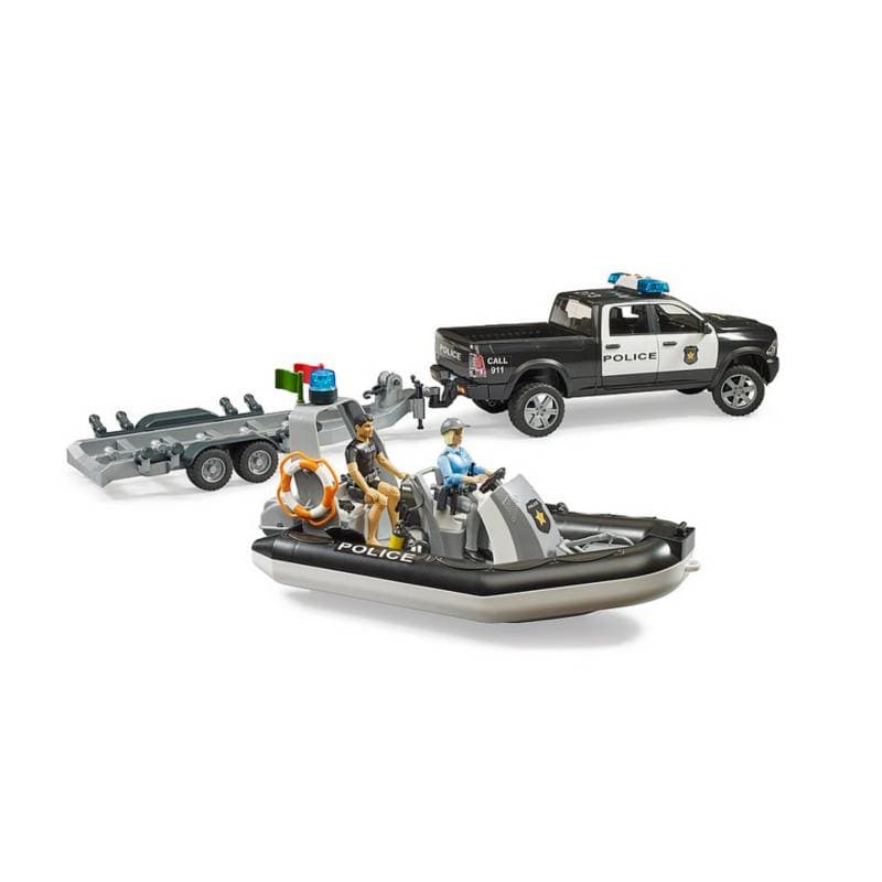 BRUDER Transportes RAM 2500 Police Pickup trailer con bote 02507- Escala 1:16 BRU02507