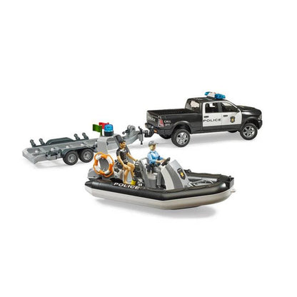 BRUDER Transportes RAM 2500 Police Pickup trailer con bote 02507- Escala 1:16 BRU02507