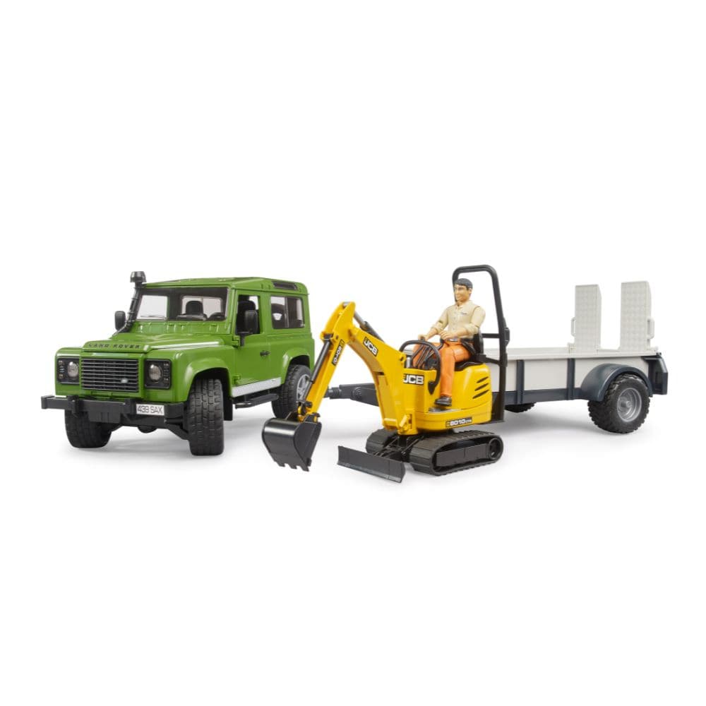 Bruder Vehículos de construcción Land Rover Defender con remolque microexcavadora JCB y figura 02593 Escala 1:16 - Bruder BRU02593