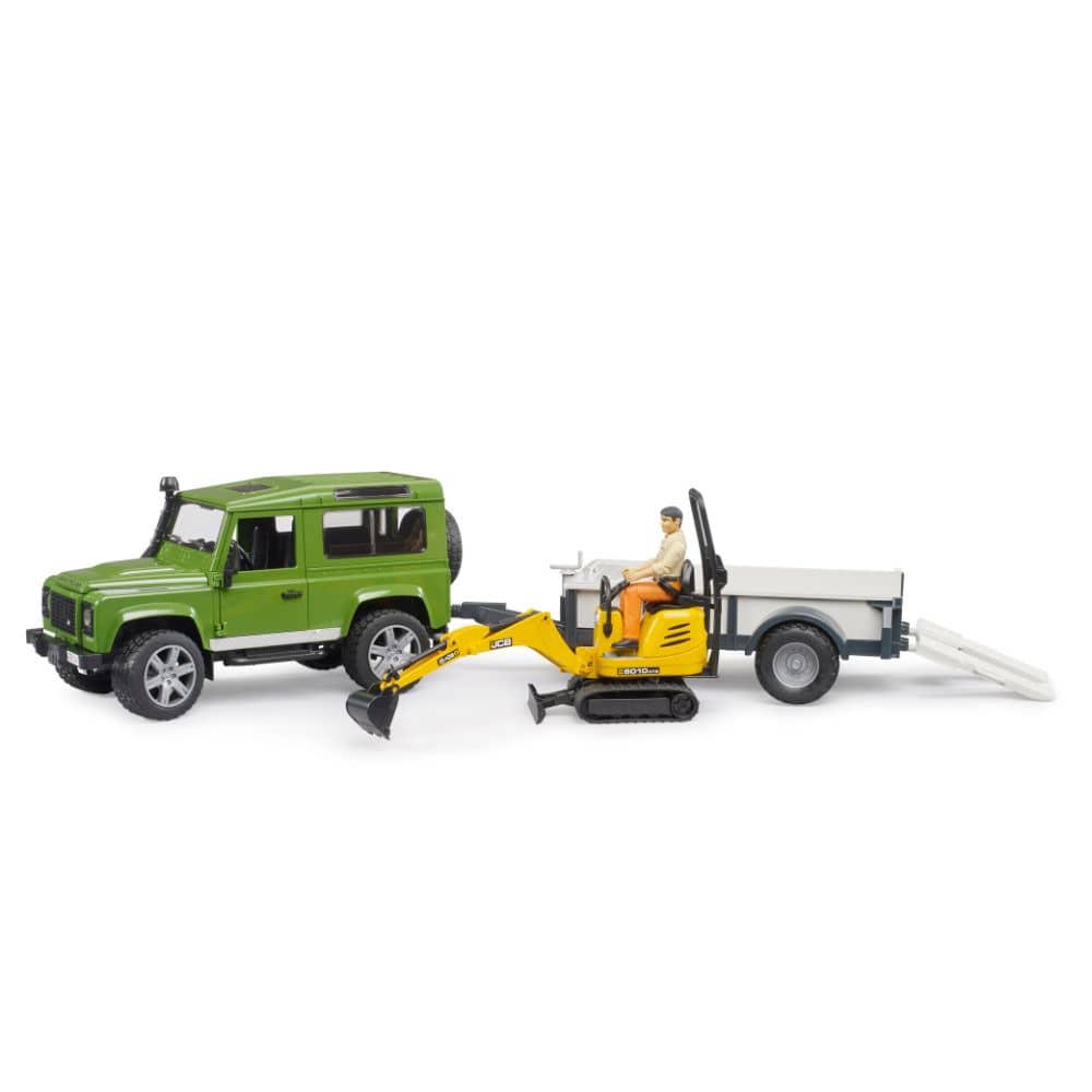 Bruder Vehículos de construcción Land Rover Defender con remolque microexcavadora JCB y figura 02593 Escala 1:16 - Bruder BRU02593