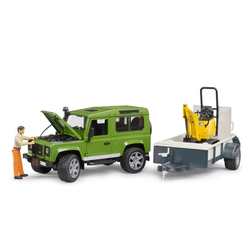 Bruder Vehículos de construcción Land Rover Defender con remolque microexcavadora JCB y figura 02593 Escala 1:16 - Bruder BRU02593
