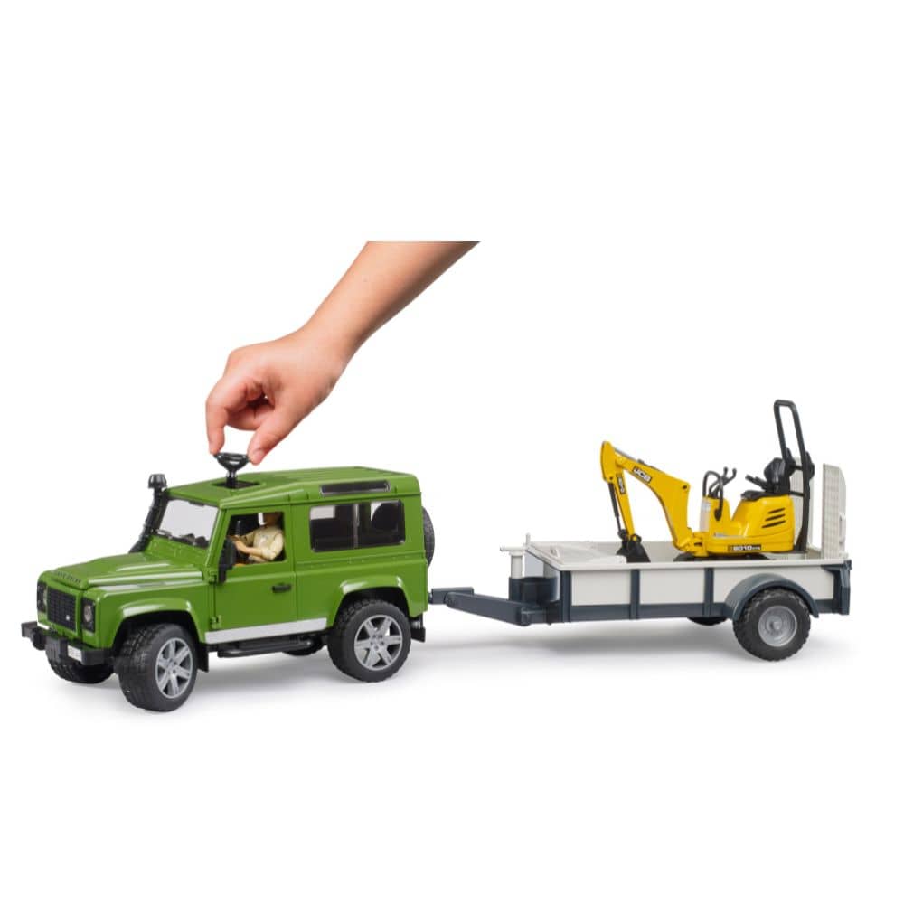 Bruder Vehículos de construcción Land Rover Defender con remolque microexcavadora JCB y figura 02593 Escala 1:16 - Bruder BRU02593