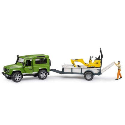 Bruder Vehículos de construcción Land Rover Defender con remolque microexcavadora JCB y figura 02593 Escala 1:16 - Bruder BRU02593