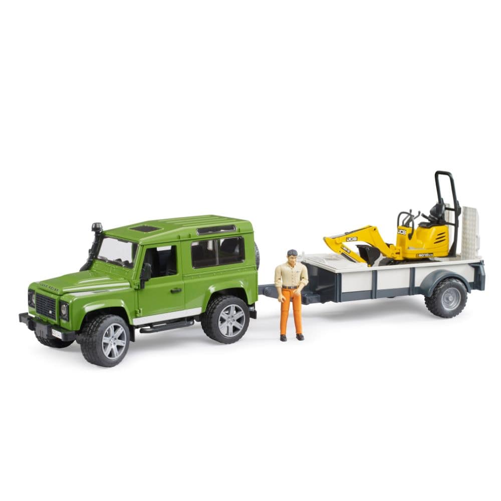 Bruder Vehículos de construcción Land Rover Defender con remolque microexcavadora JCB y figura 02593 Escala 1:16 - Bruder BRU02593