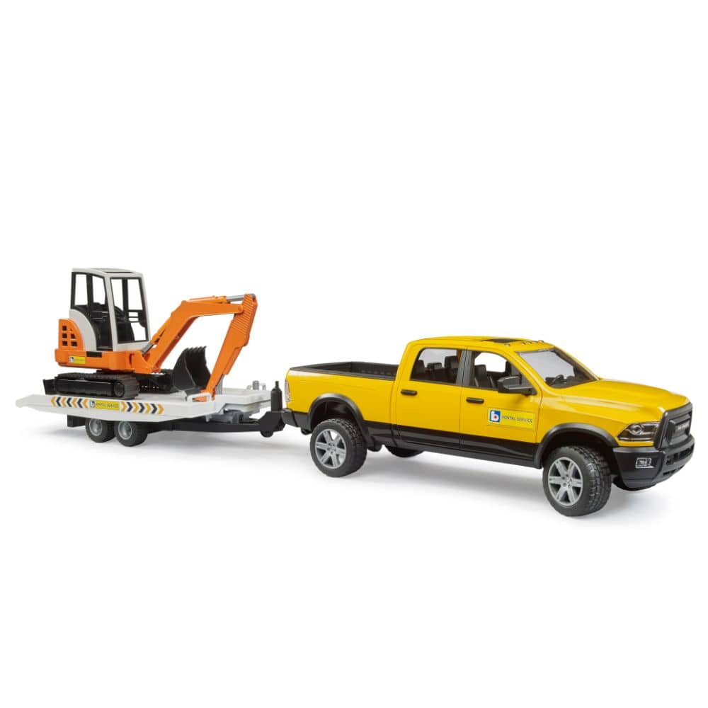 Bruder Vehículos de construcción RAM 2500 Servicio de Alquiler con Remolque y Mini Excavadora 02546 Escala 1:16 - Bruder BRU02546