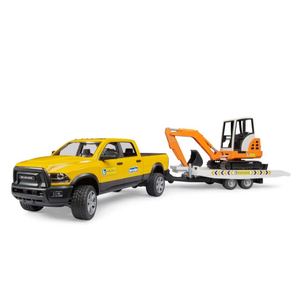 Bruder Vehículos de construcción RAM 2500 Servicio de Alquiler con Remolque y Mini Excavadora 02546 Escala 1:16 - Bruder BRU02546