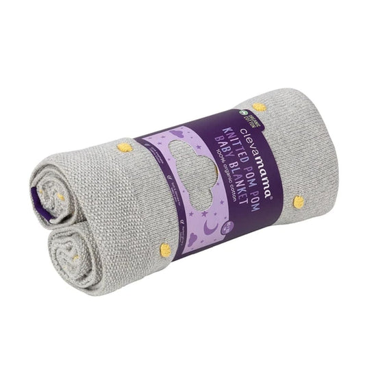 Clevamama Manta Frazada de algodón orgánico con pompones 80x100 cm gris - Clevamama 3493