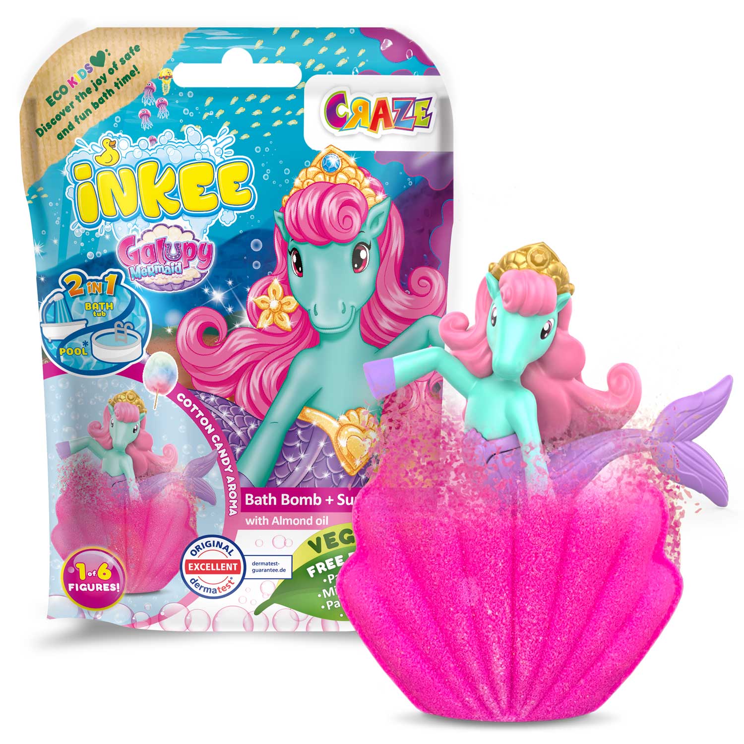 CRAZE Juegos para el Baño Bomba de baño sorpresa Galupy Mermaid - Craze 39854EN