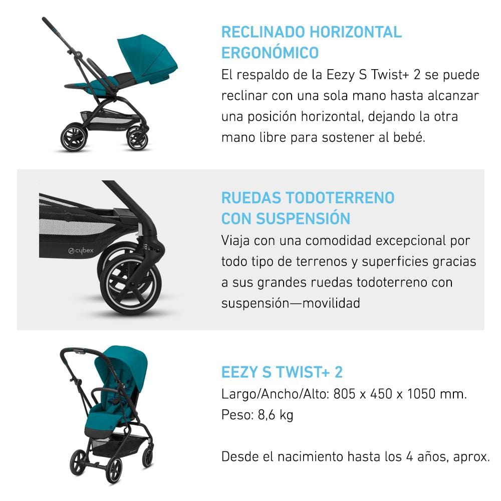 Cybex Coche Travel System Coche Compacto Eezy S TW PLUS BLK Moon Black+ Aton 5 + Base CBX66446398064282
