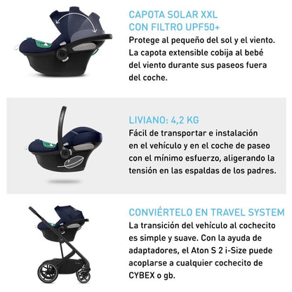 Cybex Coche Travel System Gazelle S BLK Deep Black + Aton S2 + Base CBX1661444778382