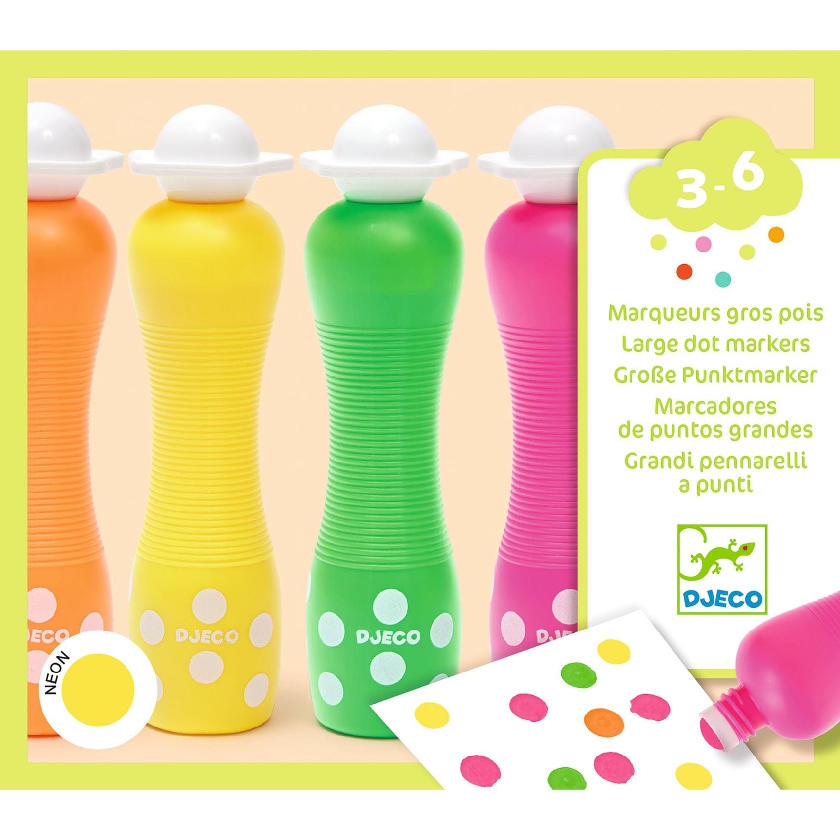 Design By Djeco Arte / Manualidades Marcadores de puntos grandes Neón - Design By Djeco DJ09059