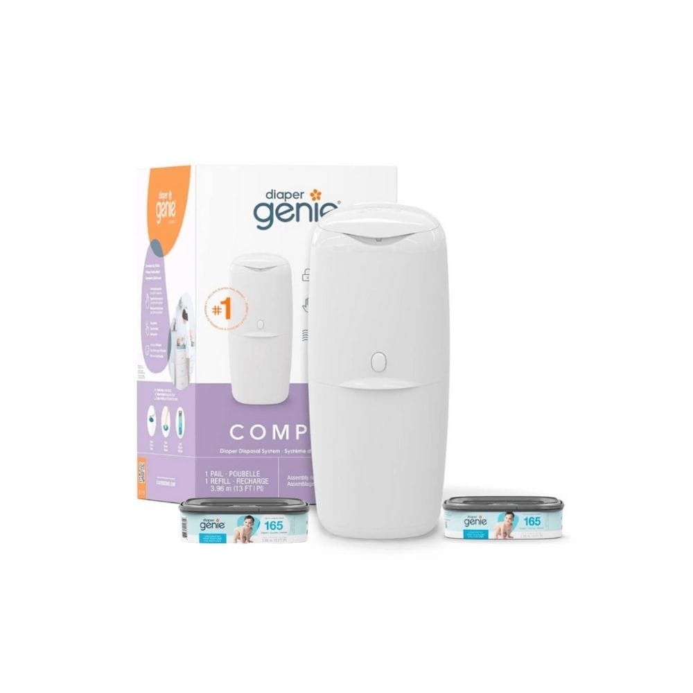Diaper Genie Artículos para el baño Pack Contenedor de pañales Compact + Recambio Jumbo 165 Pañales - Diaper Genie I000917/I000665