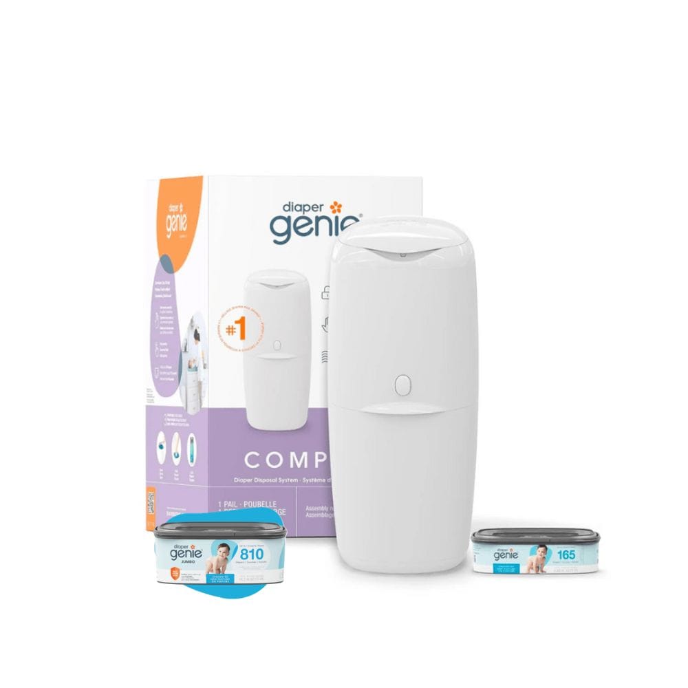 Diaper Genie Artículos para el baño Pack Contenedor de pañales Compact + Recambio Jumbo 810 Pañales - Diaper Genie I000917/I000665