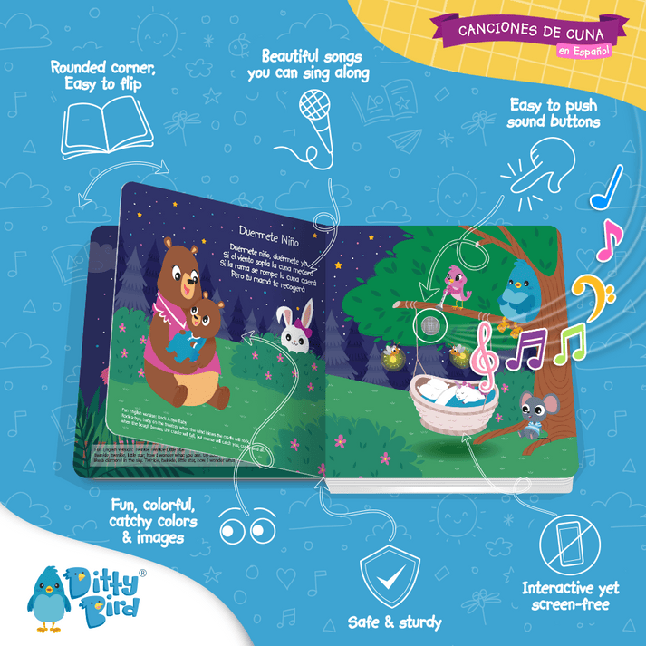 Ditty Bird Libro Musical Libro Interactivo Canciones de Cuna en español - Ditty Bird DI022