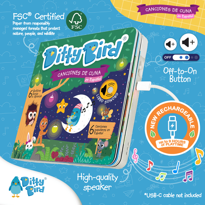 Ditty Bird Libro Musical Libro Interactivo Canciones de Cuna en español - Ditty Bird DI022