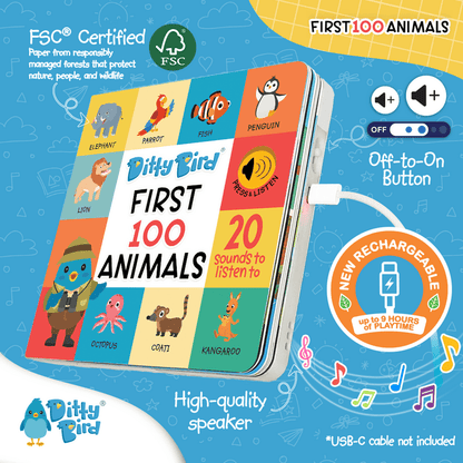 Pack Peluche + Libro Musical First 100 Animals | Ditty Bird
