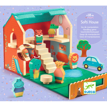 Djeco Destreza y Habilidades Casita de Juego Portátil SoftiHouse – Set de Madera y Fieltro - DJECO DJ06448