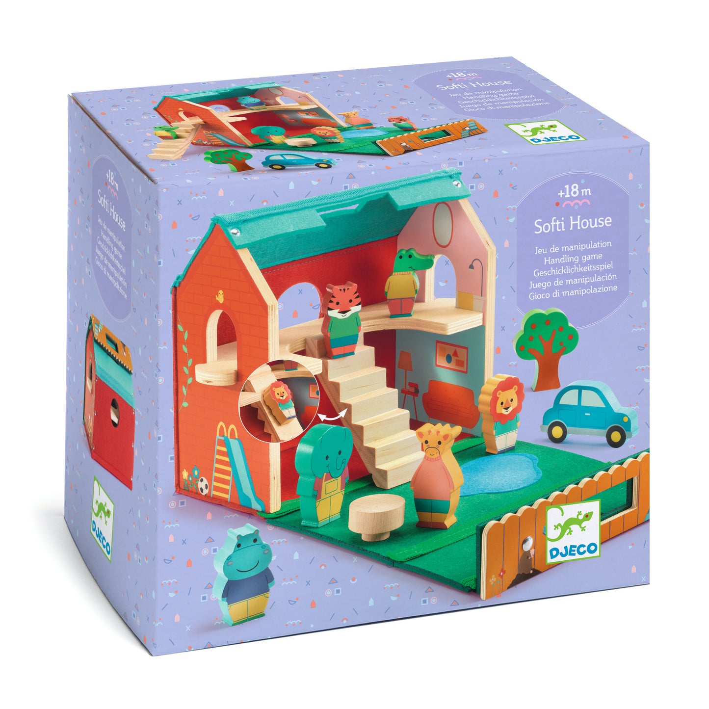 Djeco Destreza y Habilidades Casita de Juego Portátil SoftiHouse – Set de Madera y Fieltro - DJECO DJ06448
