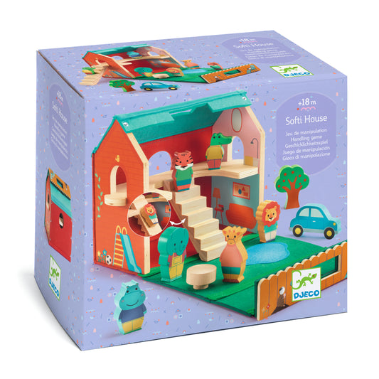 Djeco Destreza y Habilidades Casita de Juego Portátil SoftiHouse – Set de Madera y Fieltro - DJECO DJ06448