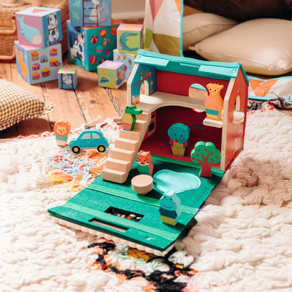 Djeco Destreza y Habilidades Casita de Juego Portátil SoftiHouse – Set de Madera y Fieltro - DJECO DJ06448