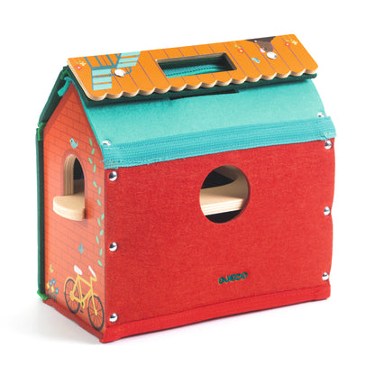 Djeco Destreza y Habilidades Casita de Juego Portátil SoftiHouse – Set de Madera y Fieltro - DJECO DJ06448
