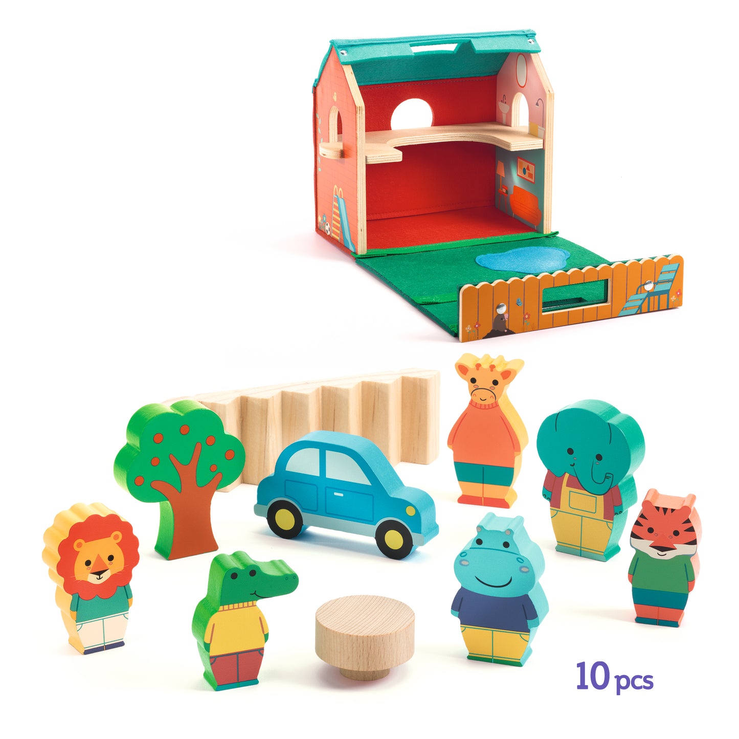Djeco Destreza y Habilidades Casita de Juego Portátil SoftiHouse – Set de Madera y Fieltro - DJECO DJ06448